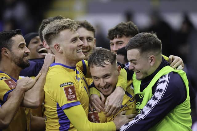 Stags celebrate their winner during the Emirates FA Cup forth round match against Burnley FC at Turf Moor, 14 Feb 2026, Photo credit Chris & Jeanette Holloway / The Bigger Picture.media