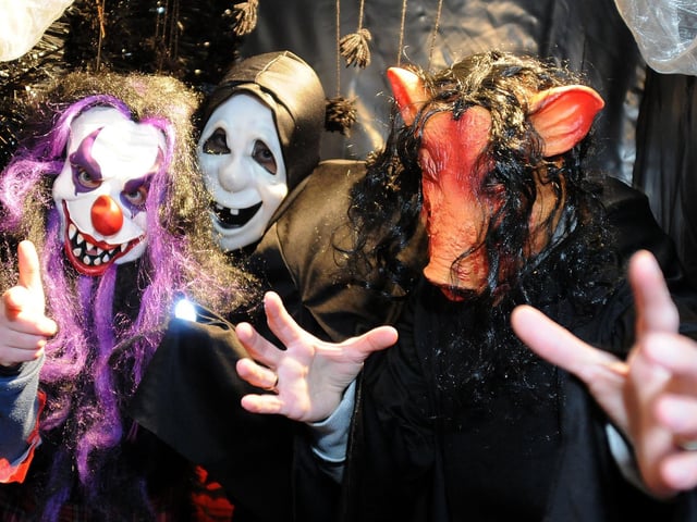 Ghosts and ghouls awaiting visitors to Southwell Lane, Kirkby on Halloween.