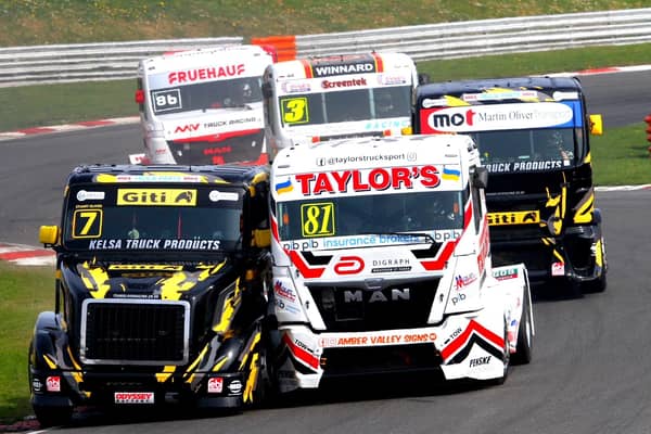 Mark Taylor goes neck and neck in the season opener at Brands Hatch. Picture by Paul Horton.