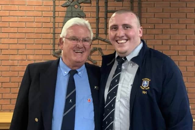Man of the match Regan Hubbard with sponsor John Heath.