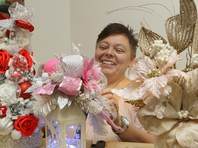Here is Rachel Overton with her Christmas decorations.