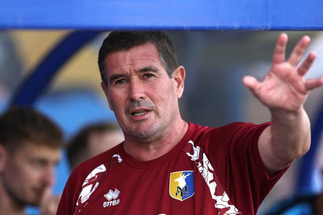 Nigel Clough, the Mansfield Town manager looks on during the Carabao Cup first round match between Mansfield Town and Sheffield United at One Call Stadium on August 09, 2026 in Mansfield, England. (Photo by David Rogers/Getty Images)