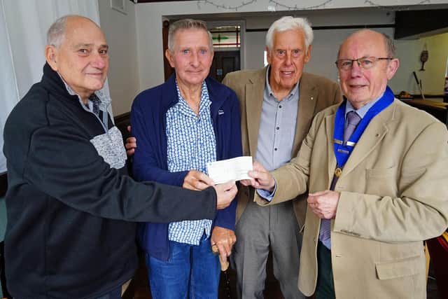 Tim Dennis (chairman) and Martyn Whatmore (treasurer) accepted a donation of £100 for Warsop Poppy Gang, presented by Probus members Hugh Ashton and Roy Woolley.