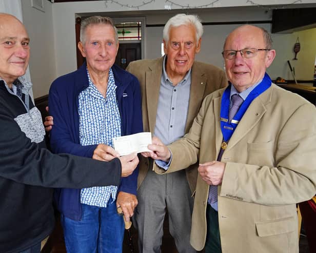 Tim Dennis (chairman) and Martyn Whatmore (treasurer) accepted a donation of £100 for Warsop Poppy Gang, presented by Probus members Hugh Ashton and Roy Woolley.