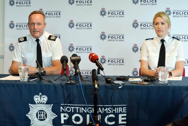 Assistant Chief Constable Rob Griffin and Div Commander Claire Rukus address the media at the police press conference for the Sutton bones find