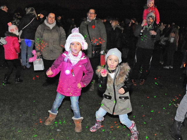 Kadie Hynes, six, and Roxy Hill, seven, show off their dance moves at the firework display disco