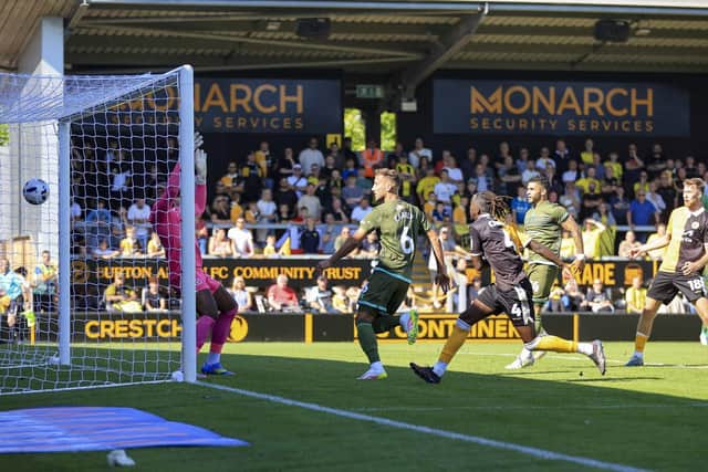 Baily Cargill pulls one back during the Sky Bet League 1 match against Burton Albion FC at the Pirelli Stadium Stadium, 02 Aug 2025 Photo credit Chris Holloway / The Bigger Picture.media