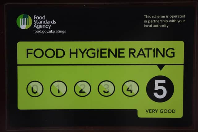 Food hygiene ratings are usually displayed in windows.