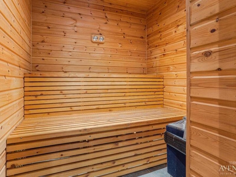 The indoor swimming pool at the High Oakham Road property also features this super sauna.