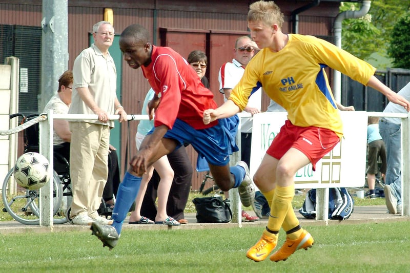 Quarrydale F.C. (red tops), in action against Jacksdale Miners' Welfare for the Chad Youth League's U16's Ben Cup in 2008.