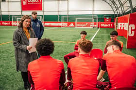 Laurie Potter, from Nottinghamshire Healthcare, talking mental health with Nottingham Forest academy players. Photo: Submitted