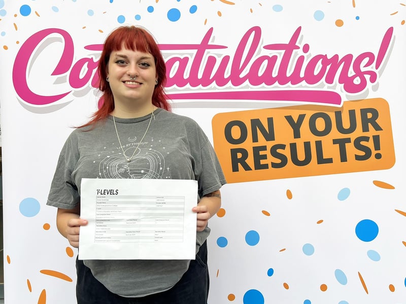 Grace Goodridge's merit in her T Level in early years means she can now study psychology and education studies at the University of Derby.