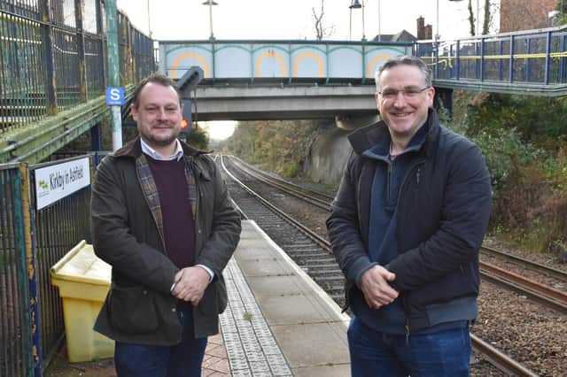 Councillor Jason Zadrozny and councilllor Matthew Relf at Kirkby Station.