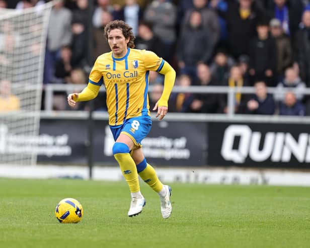 Aaron Lewis  of Mansfield Town in action during the Sky Bet League One match between Northampton Town and Mansfield Town at Sixfields on November 08, 2025 in Northampton, England. (Photo by Pete Norton/Getty Images)