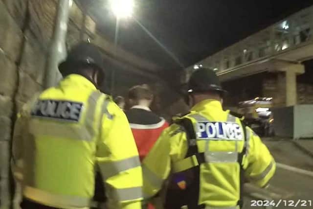That’s after four supporters were arrested by police when a fight between rival fans broke out in Mansfield town centre. Image: Nottinghamshire Police.