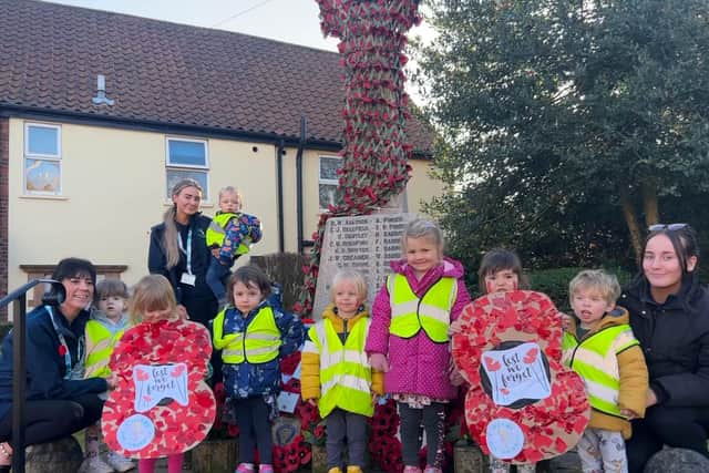 The children from Cherubs Edwinstowe at the local cenotaph.