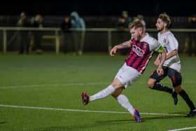 Ryan Wheatley - pulled back a consolation for Kimberley in Wisbech defeat. Photo by Step Five Media.