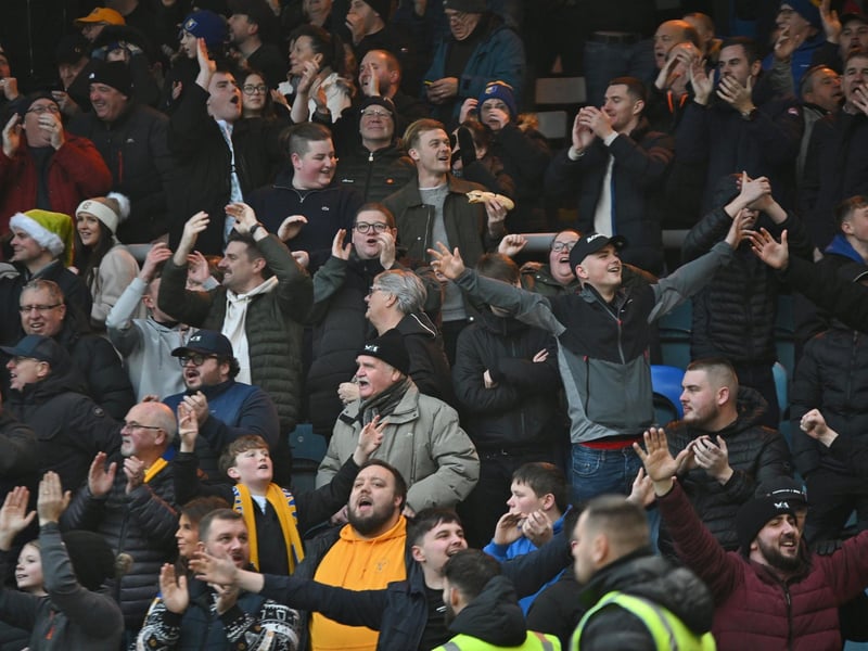 Mansfield Town fans watch the brilliant win at Peterborough United.