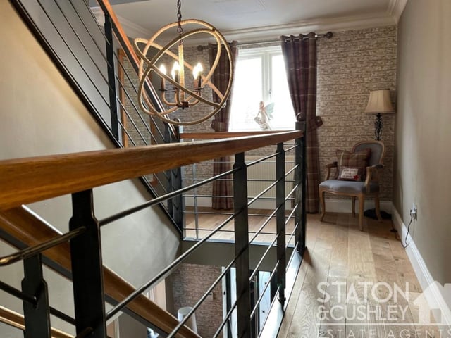So much of the Skegby house can be described as unique, including even the first-floor landing, with its feature lighting, solid oak floor and built-in storage cupboard.