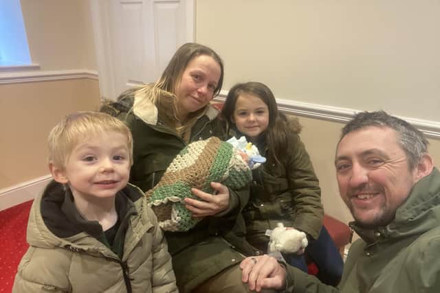 Kirsty and Scott visited Angus at Lymn's funeral directors with their children, Daisy and Charlie.