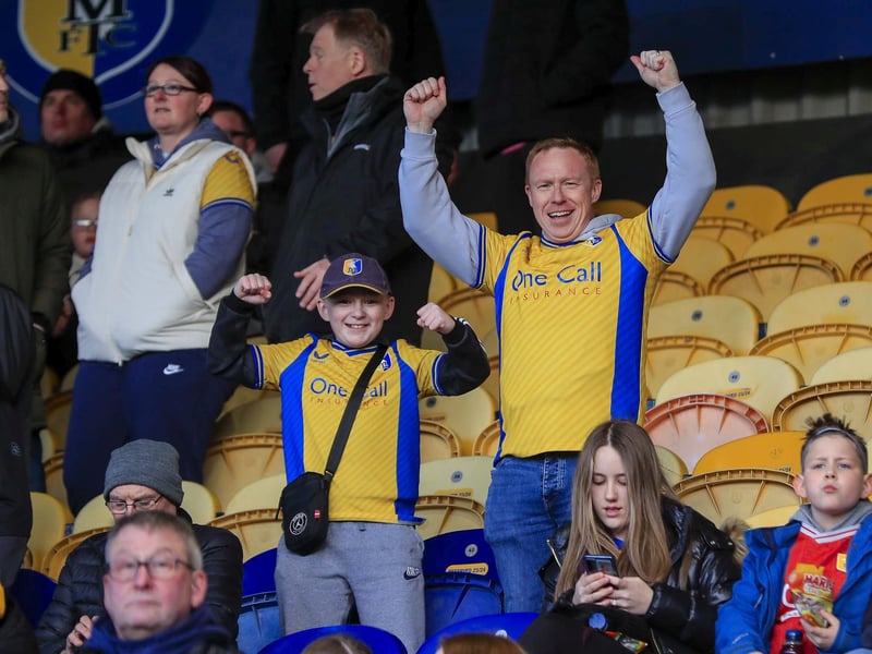 Mansfield fans during the Sky Bet League 2 match against Forest Green Rovers FC at the One Call Stadium.