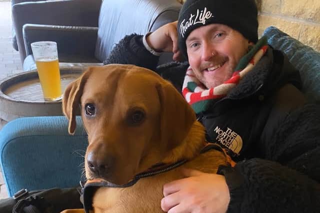 Here is Jonathan Simpson, 'East Mids Market' founder, with his dog, Milo.