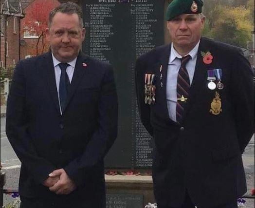 Couns David Martin and Andy Gascoyne at the war memorial in Jacksdale