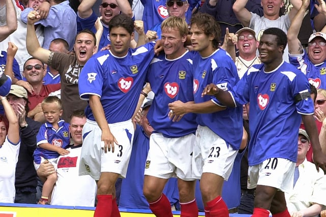 One of the greatest opening-day victory in the club’s history. Pompey got off to a winning start in their first-ever Premiership game on a sunny south-coast afternoon. Teddy Sheringham, a summer coup, bagged on his debut on 41 minutes before Patrik Berger - another shrewd bit of business - doubled the lead in the second half. Gareth Barry reduced the arrears with eight minutes left before being sent-off five minutes later.