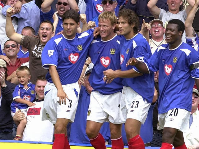 One of the greatest opening-day victory in the club’s history. Pompey got off to a winning start in their first-ever Premiership game on a sunny south-coast afternoon. Teddy Sheringham, a summer coup, bagged on his debut on 41 minutes before Patrik Berger - another shrewd bit of business - doubled the lead in the second half. Gareth Barry reduced the arrears with eight minutes left before being sent-off five minutes later.