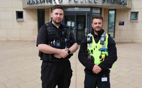Police Constables Gregg Cartwright and Jamie Walker sprang into action after spotting black smoke above Mason Street, Sutton-in-Ashfield.
