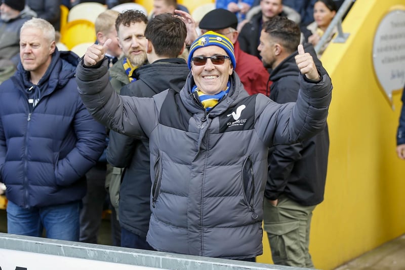 Stags fans during the Sky Bet League 2 match against Rochdale at the One Call Stadium, 10 April 2023 
Photo credit should read : Chris & Jeanette Holloway / The Bigger Picture.media:Mansfield Town fans ahead of kick-off.