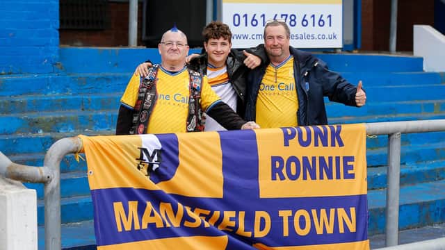 Mansfield Town fans ahead of kick-off at Boundary Park,