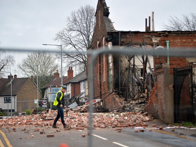 Damage seen from the huge fire at Savanna Rags in Mansfield in March.