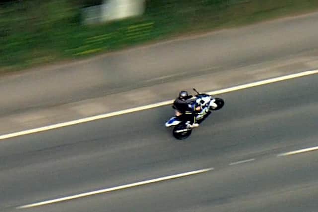 Motorcyclist Joe Onley, of Nottingham Road, Hucknall, was spotted riding recklessly – speeding, pulling wheelies, spinning his rear tyre and dangerously overtaking vehicles  – by a passing police aircraft. (Photo by: Nottinghamshire Police)