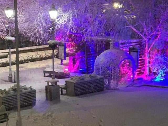 Toll Bar Square in Kimberley looking even more festive with it's snow cover.