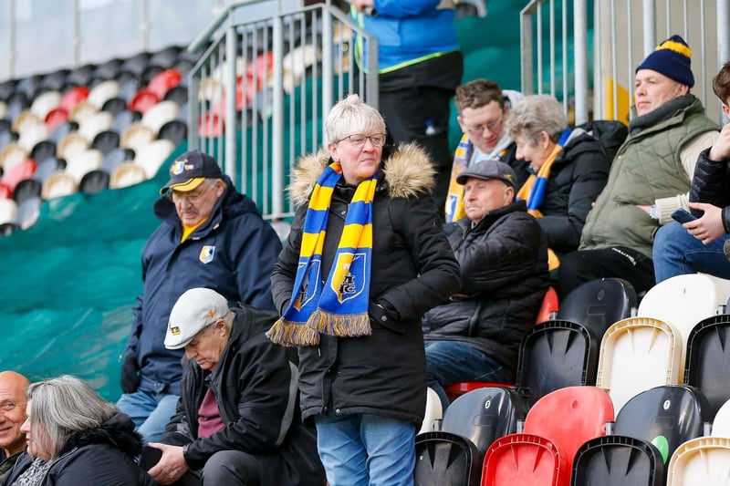Mansfield Town fans ahead of kick-off at Newport