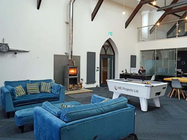 The office space has a homely interior for workers to relax between meetings and during breaks.