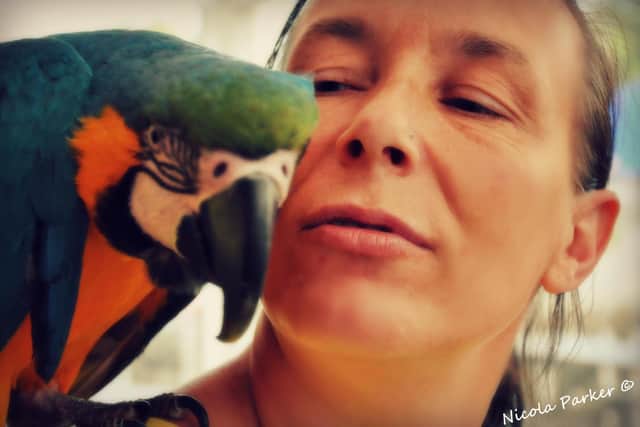 Cheryl Martns with one of her feathered friends