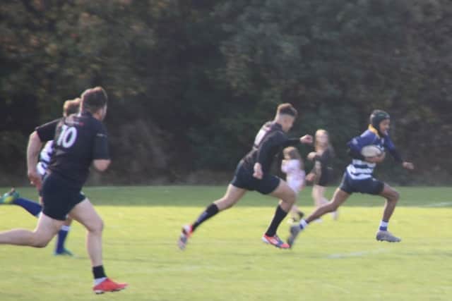 Mansfield's 17-year-old Rio Turner outpacing the Kesteven back line to score one of his four tries.