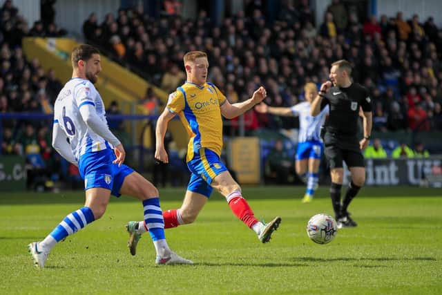 Action during the Sky Bet League 2 match against Colchester Utd at the One Call Stadium, 23 March 2024, Photo credit Chris & Jeanette Holloway / The Bigger Picture.media