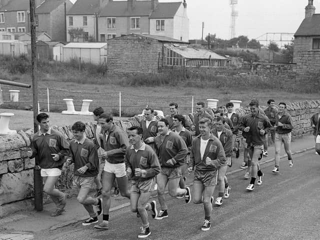 Stags do a spot of road running on pre-season training in 1964.