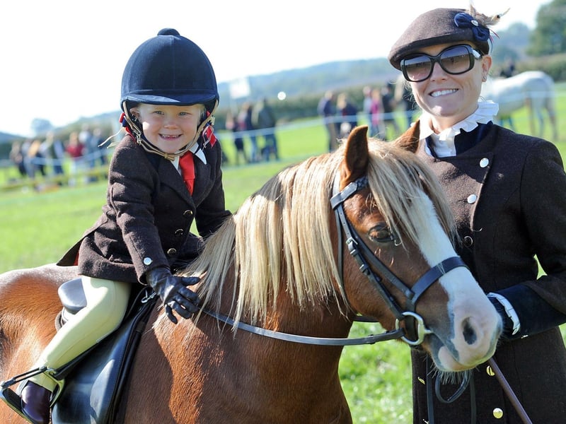 Southwell Ploughing Match.Anya Dewey Clarke, 3, encourages her mount, Little Mo Mo with mum Anna Clarke.