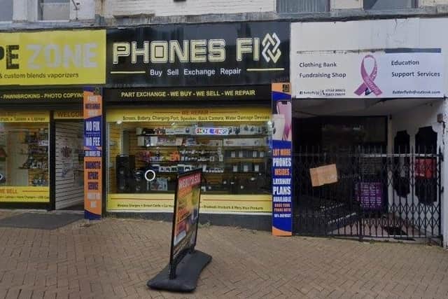 The six bedsits will be created on the two floors above these shops on Leeming Street in Mansfield town centre. (PHOTO BY: Google Maps)