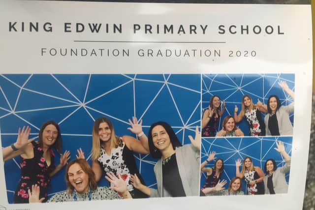 King Edwin teachers joined students for socially distanced pictures.