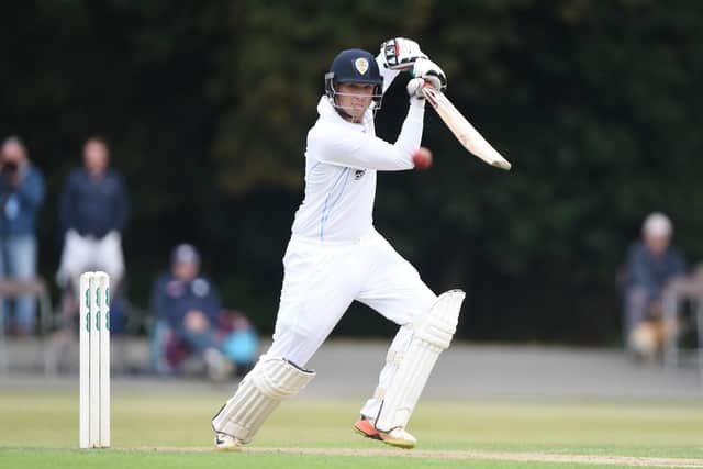 Matt Critchley score a patient (63 off 159 balls to help keep Derbyshire top. (Photo by Nathan Stirk/Getty Images)