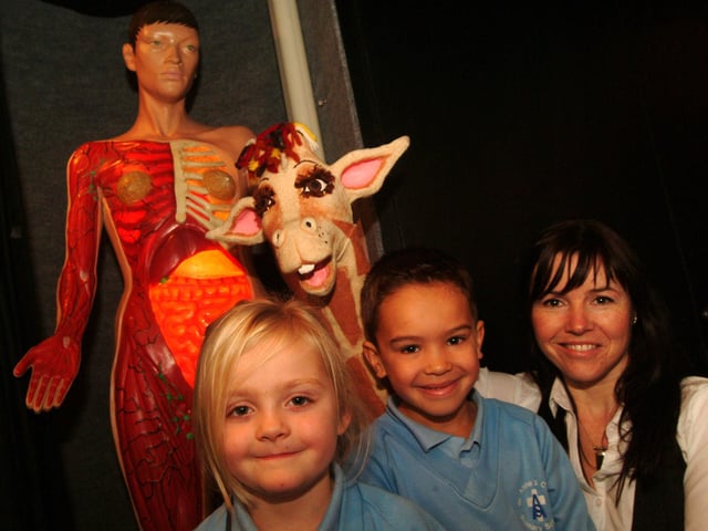 Can you remember taking a break from lessons to visit the Giraffe in a van? Photo: 2009. St. Anne's Primary School, Harrington Street, Worksop. The pupils were visited by the Life Education bus.  In the picture: Paula Drakefield, an educator from Life Education, is pictured with Harold the Giraffe. The sessions are designed to help the children improve their self-esteem, encourage positive attitudes towards themselves and their health, and for older children, to recognize the risks associated with drugs, including medicines, alcohol, and tobacco.