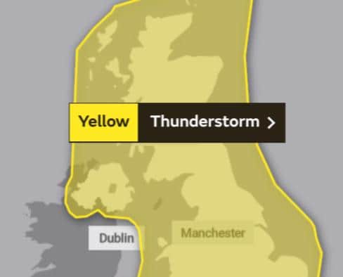 Yellow warning for thundrstorms.