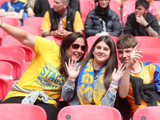 Mansfield Town fans watch the drama unfold inside Wembley.