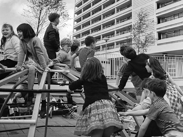 Cambuslang new town near Glasgow - Children playing on the framework