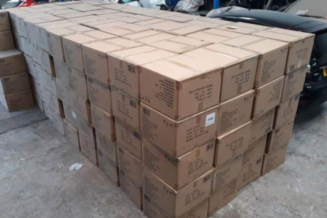 Police seized more than 200 boxes containing suspected stolen chainsaws. Photo: Nottinghamshire Police